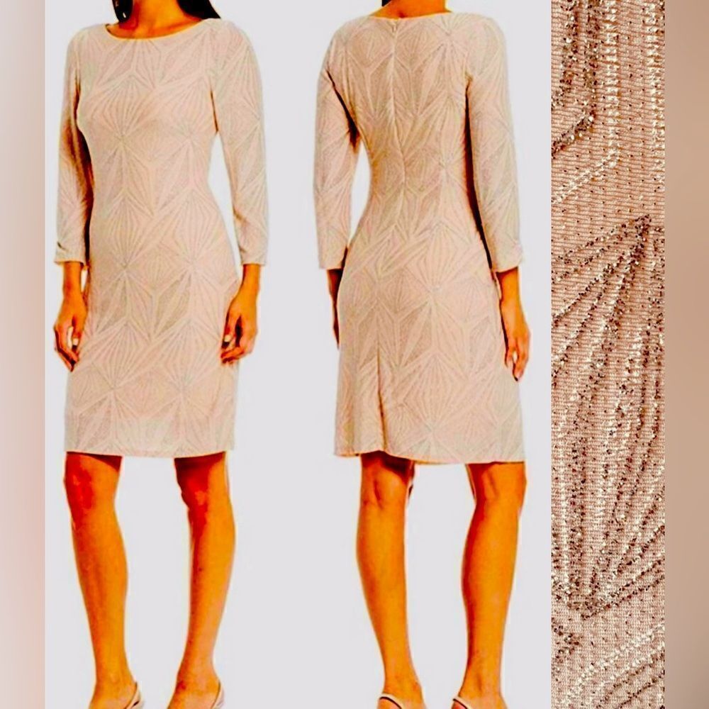 JH Evenings 3/4 Sleeve Sheath Nude/Pink Shimmer Mini Dress Size 6